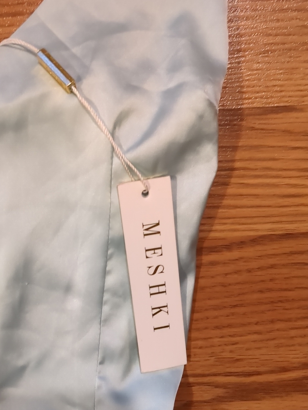 MESHKI NWT Annie Lace Up Back Satin Mini Dress Sage Size Medium - Picture 3 of 8